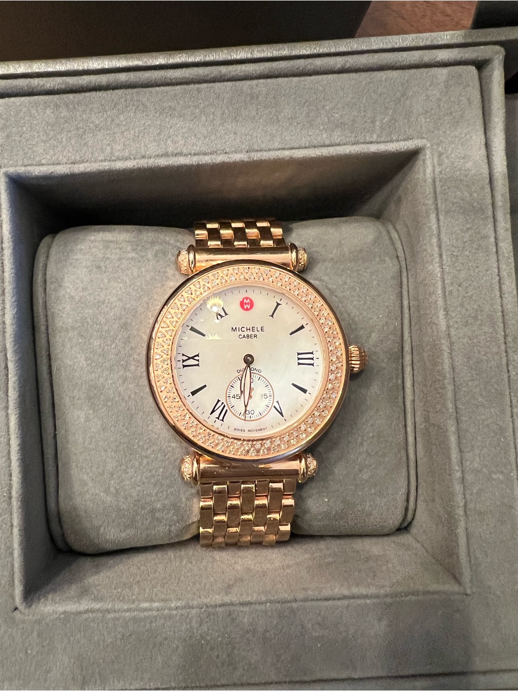 Michele Rose Gold Bracelet Watch With MotherOfPearl Dial